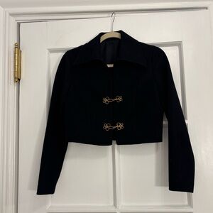 Vintage Cropped Black Blazer with Gold Frog Clasps